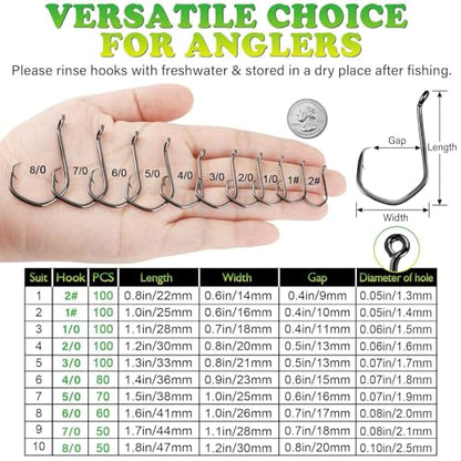 LUCKYFISHING Circle Hooks Catfish Hooks Circle Hooks for Saltwater Freshwater Offset Octopus Hooks 2#-8/0 with 50/60/70/80/100PCS - size: 8/0-50PCS