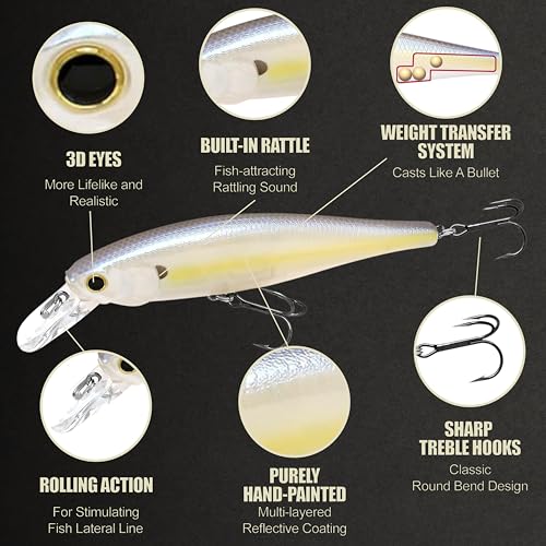 LUCKY CRAFT Pointer 100SP, Jerkbait Side by Side Action Tournament Winning Perfect Wobbling Freshwater Lake Bass Fishing Champion Bait - color: Chartreuse Shad