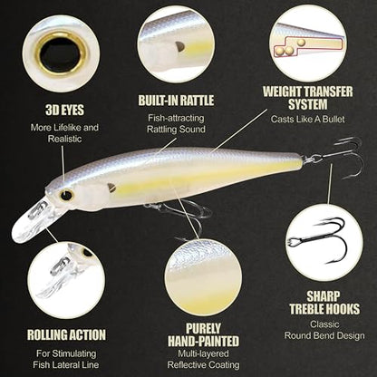 LUCKY CRAFT Pointer 100SP, Jerkbait Side by Side Action Tournament Winning Perfect Wobbling Freshwater Lake Bass Fishing Champion Bait - color: Chartreuse Shad
