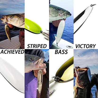 Magnum Flutter Spoon Jigging Lures, 8-9 Inch Large Hard Metal Sinking Trolling Casting Striper Fishing Spoon Baits for Striped Bass, Salmon, Walleye, Saltwater, Freshwater, Deep Sea Fishing - color: Classic - Silver Large Spoon, size: B - 9" Classic - 4.7