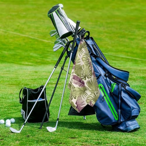 Green Tropical Leaves Golf Towel for Golf's Bags Carts Monstera Golf Towels with Clip Botanical Plants Waffle Towels Palm Tree Cleaning Cloth 2 Packs for Men Golfer, Birthday Present - color: Purple