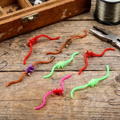 12 Pcs San Juan Trout Worm Lure Kit - Bead Head Soft Plastic Baits, Realistic Worm Lures for Trout, Bass, Salmon, Steelhead & Freshwater Fishing - size: Size 10