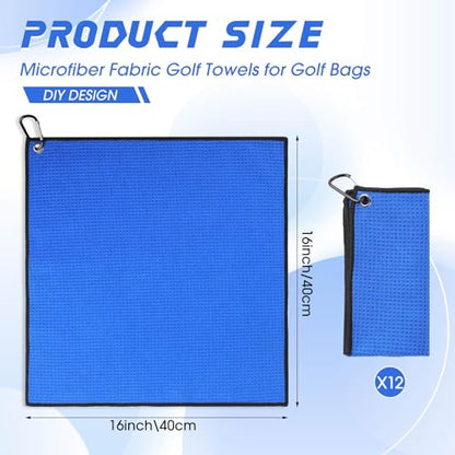 Batiyeer 12 Pcs Golf Towel Bulk for Golf Bags Microfiber Fabric Towel with Clip Waffle Pattern, Fitness, Camping, Hiking, Yoga - color: Blue