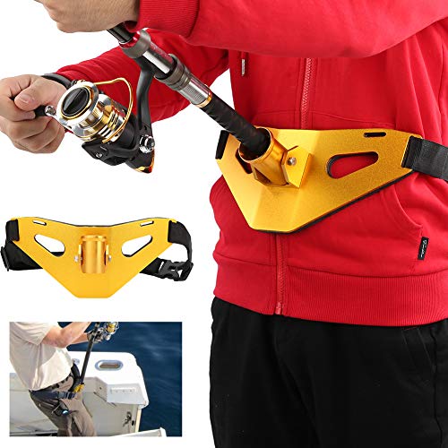 RiToEasysports Fishing Fighting Waist Belt,Aluminium Alloy Fishing Rod Pole Holder Stand Up Waist Fighting Belt for Fishing - color: Gold