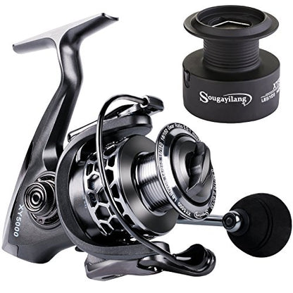 Sougayilang Fishing Reel 13+1BB Light Weight Ultra Smooth Aluminum Spinning Fishing Reel with Free Spare Graphite Spool - color: Silver, Black, size: XY1000