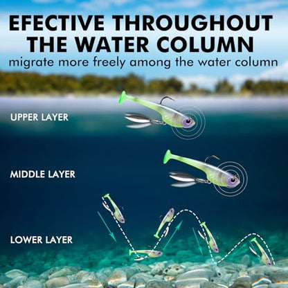 TRUSCEND Duramax Pre-Rigged Fishing Lures with BKK Jig Hooks, Easy Catch 10X Tear-Resistant TPE Soft Swimbaits for Bass Trout Crappie Walleye Redfish Grouper, Fishing Bait for Saltwater and Freshwater - color: C1-3"-3/8oz