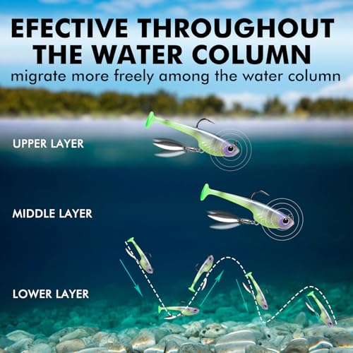 TRUSCEND Duramax Pre-Rigged Saltwater Fishing Lures with BKK Jig Hooks, Easy Catch 10X Tear-Resistant TPE Soft Swimbait for Redfish Grouper Striper Bass Trout Crappie Walleye, Weedless Freshwater Bait - color: C1-3"-3/8oz