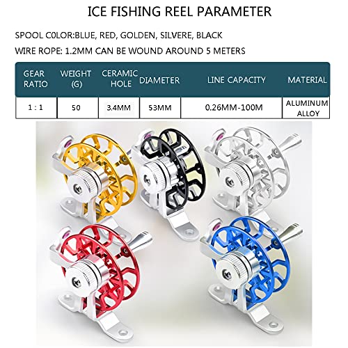Winter Fishing Reel All Metal 1.76oz(50g) Lightweight 2.1inch(53mm) Upgrade Base Right Hand Mini Fly Wheel for Trout Pike Ice Fishing Tackle - color: Yellow