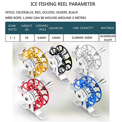 Winter Fishing Reel All Metal 1.76oz(50g) Lightweight 2.1inch(53mm) Upgrade Base Right Hand Mini Fly Wheel for Trout Pike Ice Fishing Tackle - color: Yellow