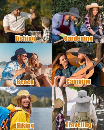 Outdoor Sun Hats with Stowable Neck Flap for Men Women UPF 50+ Mesh Summer Bucket Hat Wide Brim for Fishing Safari Hiking - color: Light Grey