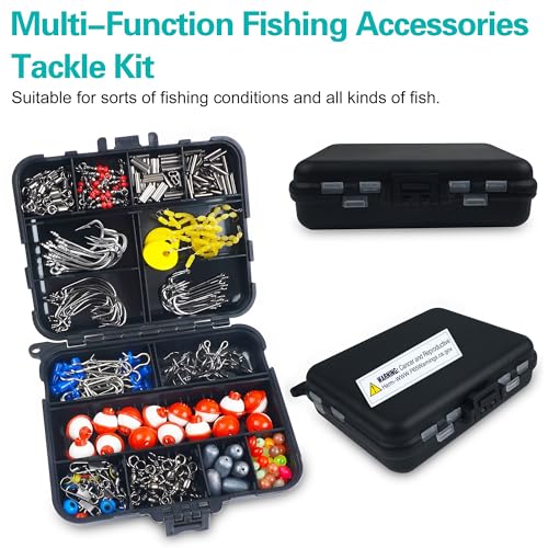 Fishing Tackle Kit,286pcs Fishing Hook Bobber Box Kit with Fishing Bobbers,Various Fish Hooks,Weights,Swivel Snaps,Brass Sleeves,Sinker Slides Starter Kit for Artificial and Live Baits Trout Panfish