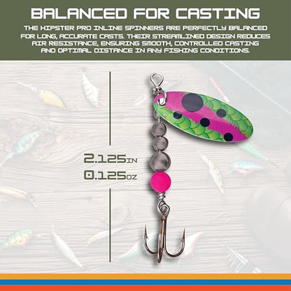 Hipster Pro Pack Rooster Tail Fishing Lures - Proven Inline Spinner Baits, Premium Trout Spinners for Trout and Salmon River Fishing, 100% USA Made by Hofmann's Lures - color: Trout Skinz