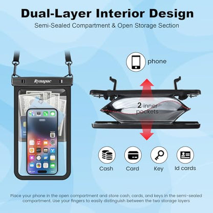 Rynapac Large Waterproof Phone Pouch [Up to 10"] - 2 Pack IPX8 Waterproof Phone Case for iPhone 17 16 15 Pro Max Galaxy S26 Ultra, Touchscreen & Underwater Photography, Beach Cruise Essentials 2026 - color: [Iridescent + Iridescent] Large Waterproof Pouch