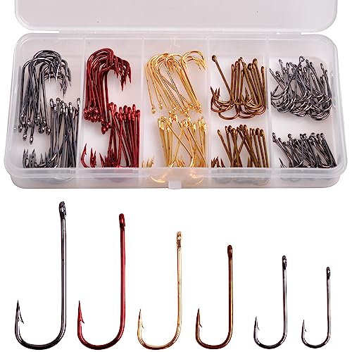 Crappie Panfish Fishing Hooks Aberdeen Hook Set,150pcs Fishing Hooks Long Shank Offset Crappie Hooks Light Wire Fish Hook Carbon Steel Bluegill Hooks Freshwater Bass Catfish Trout Mix Color Small Size