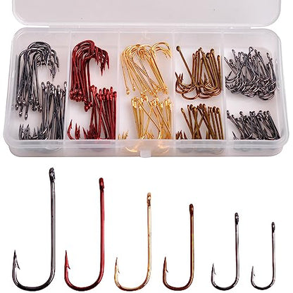 Crappie Panfish Fishing Hooks Aberdeen Hook Set,150pcs Fishing Hooks Long Shank Offset Crappie Hooks Light Wire Fish Hook Carbon Steel Bluegill Hooks Freshwater Bass Catfish Trout Mix Color Small Size