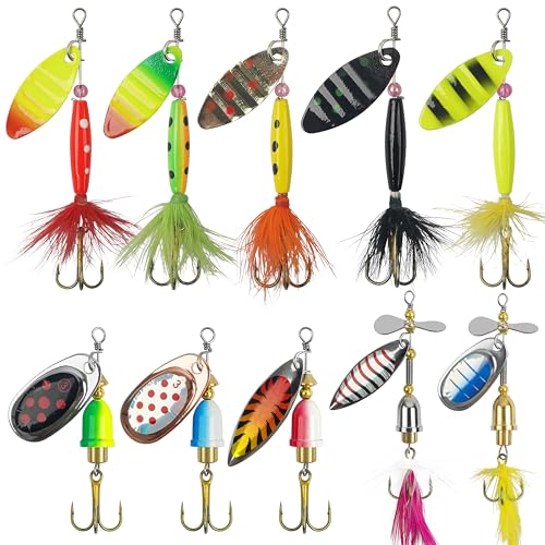 Fishing Lures Spinnerbait Kit Rooster Bait Tail Fishing Lures Inline Spinner Baits Bass Salmon Trout Spoon Hard Metal Spinnerbaits for Saltwater Freshwater - style: 10pcs Spinnerbaits-c