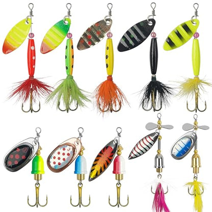 Fishing Lures Spinnerbait Kit Rooster Bait Tail Fishing Lures Inline Spinner Baits Bass Salmon Trout Spoon Hard Metal Spinnerbaits for Saltwater Freshwater - style: 10pcs Spinnerbaits-c