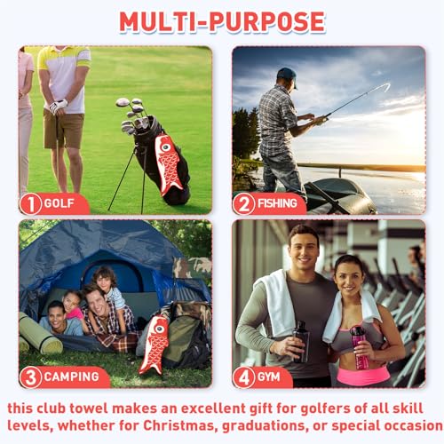 Mindsoft Koi Fish Golf Towel Cute Microfiber Golf Towel Carabiner Clip, Cleaning Cloth & Clubs Koi Pattern Golfs Accessories and Gifts for Men Women(Red) - color: Red
