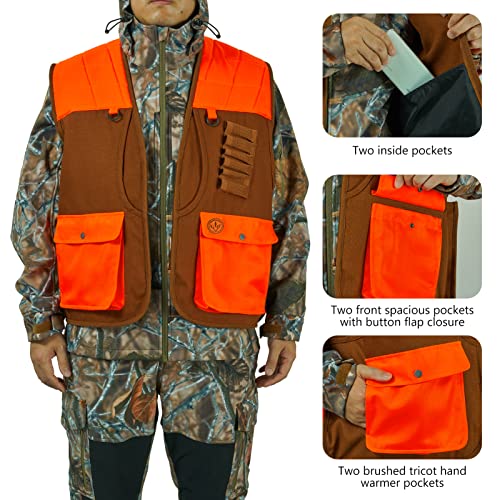 BASSDASH Upland Game Field Water-Resistant Bird Hunting Vest with Multi Pockets Men Women FV11 - color: Brown/Orange, size: XX-Large