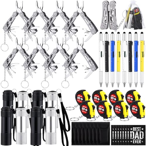48 Pcs Fathers Day Multitool Gifts Bulk for Men Best Dad Ever Mini Tape Measure 6 in 1 Multitool Pens Small Multitools Pliers Keychain Mini LED Flashlights for Men Christian Church Gifts