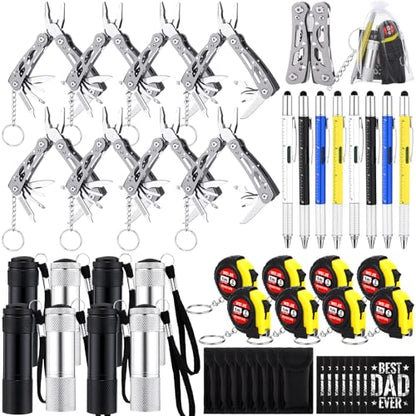 48 Pcs Fathers Day Multitool Gifts Bulk for Men Best Dad Ever Mini Tape Measure 6 in 1 Multitool Pens Small Multitools Pliers Keychain Mini LED Flashlights for Men Christian Church Gifts