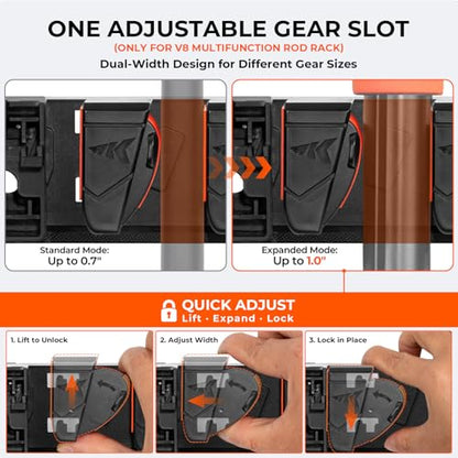 KastKing GravityLock Fishing Rod Holder, V8 & V9 2-Pack Wall Mounted Fishing Rod Rack, Holds up to 17 Fishing Rods or Combos, Universal Rod Storage System, Heavy-Duty Grip, Built-in Line Spooler - style: D:V8 & V9 (Store 17 Combos) - 2 Packs