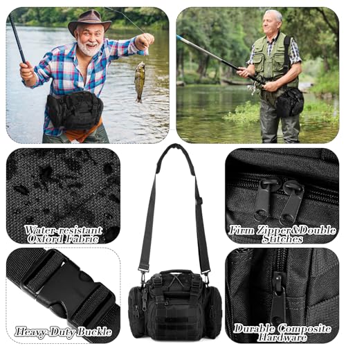 Sosation 482 Pcs Gifts for Men Fishing Gear Equipment Sling Tackle Bag for Father Day Lightweight Fishing Backpack Tackle Box Included Fish Hook Remover Tool Lures Lip Gripper(Black)