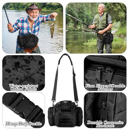Sosation 482 Pcs Gifts for Men Fishing Gear Equipment Sling Tackle Bag for Father Day Lightweight Fishing Backpack Tackle Box Included Fish Hook Remover Tool Lures Lip Gripper(Black)