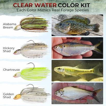 MadBite by KastKing Spinnerbait Fishing Lures, Bass Trout Salmon Walleye Stainless Steel Spinner Baits Kit, Saltwater Freshwater, 4 pcs - color: Clear Water - Colorado & Willow, size: 1/2oz