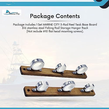 MARINE CITY Fishing Rod Storage Hanger Rack, 3-Rod Reel with Teak Base, Length 2.71 Inches for Boats Yachts Cars & Marine Use - color: 3 Rod (Teak Base)