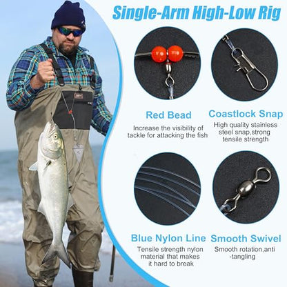 Fishing Leaders Saltwater Fishing Rigs Fishing Wire Leaders with Swivels Snaps High-Strength Fishing Leader Line Rig Bottom Rig Nylon Steel Sea Surf Fishing Rigs Tackle 1Arm 2Arms - color: Blue Nylon, style: 1 Arm, 12pcs