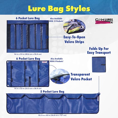 C&H Lures Lure Carry Case, 11 in x 8.75 in x 2.5 in / 28 cm x 22.2 cm x 6.4 cm, 30 Resealable Rig Bags Inside, Blue