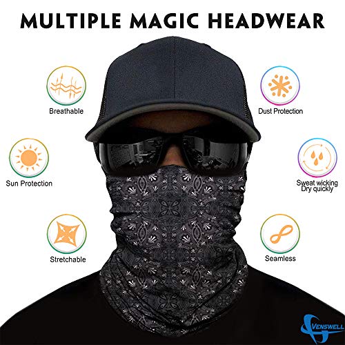 Venswell Neck Gaiter Face Mask Men Women,Seamless Bandana Rave Face Cover Scarf Mask,Balaclava,Headband, Head Wrap,Headwear - color: A-black Series 1
