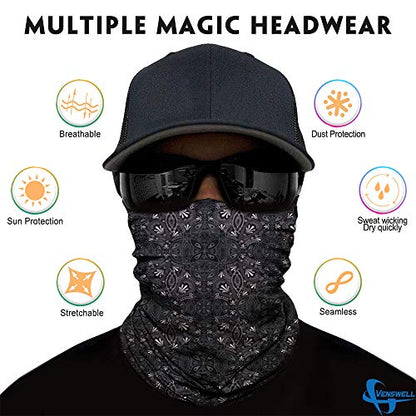 Venswell Neck Gaiter Face Mask Men Women,Seamless Bandana Rave Face Cover Scarf Mask,Balaclava,Headband, Head Wrap,Headwear - color: A-black Series 1