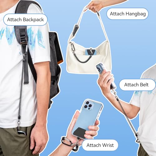 SHANSHUI Phone Lanyard Tether, Stretchy Phone Strap Patch Anchor Outdoor Climbing Hook Compatible for Most Smartphones - color: Black X2
