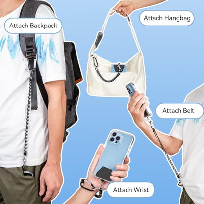 SHANSHUI Phone Lanyard Tether, Stretchy Phone Strap Patch Anchor Outdoor Climbing Hook Compatible for Most Smartphones - color: Black X2