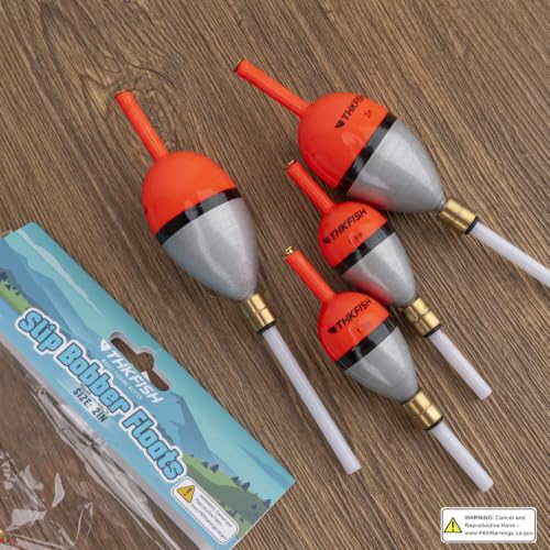 THKFISH Wood Weighted Slip Bobbers for Crappie Walleye Fishing | 5 Pcs Fishing floats Weighted Slip Bobbers with Brass Pendant for Steelhead Bass, Crappie, Walleye, Salmon Fishing - size: 2in (L)* 1.1in(W)* 5pcs