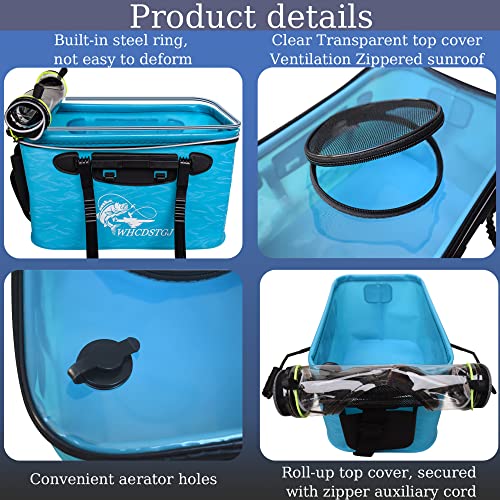 Transparent Top Cover Fishing Bucket, Foldable Fish Bait Bucket, Multifunctional Minnow Bucket, Live Fish Container, Fish Protection Bucket, Outdoor Camping Fishing Bag. (Blue, 6 Gallon) - color: Blue, size: 6 Gallon