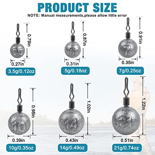 Drop Shot Weights Kit Round Cannonball Fishing Sinkers Weights Bass Casting Fishing Weights Swivel Drop Shot Sinker Rig Tackle for Bass Fishing Freshwater Saltwater - style: 3/8oz-25pcs