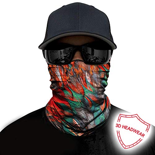 Obacle Seamless Face Mask Rave Bandana Men Women for Dust Sun Wind Protection - color: Feather Red Green