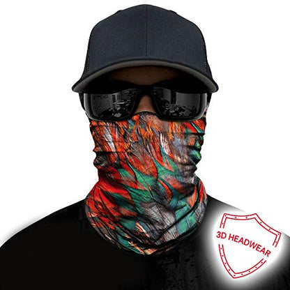 Obacle Seamless Face Mask Rave Bandana Men Women for Dust Sun Wind Protection - color: Feather Red Green