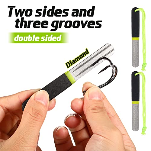 Hook Sharpener Hook File Set of 4 Diamond Fishing Hook File Portable Fish Hook Sharpeners with Double Sided Fine and Medium Grit for Saltwater Freshwater Ice Fishing Tools, 4 Inches