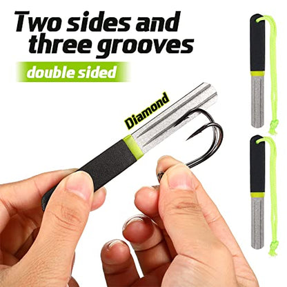 Hook Sharpener Hook File Set of 4 Diamond Fishing Hook File Portable Fish Hook Sharpeners with Double Sided Fine and Medium Grit for Saltwater Freshwater Ice Fishing Tools, 4 Inches