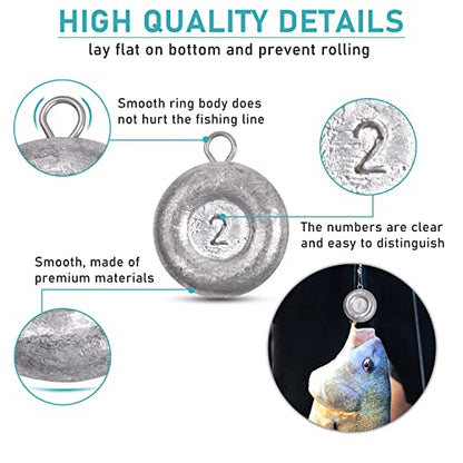 Disc Sinkers Fishing Weights, Flat Coin Sinkers Saltwater Surf Fishing Weights for Catfishing Drifting Trolling Bottom Saltwater Fishing Tackle 1oz 2oz 3oz 4oz 5oz 6oz 8oz - style: 2 Ounce, 10 Pack