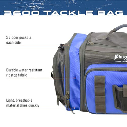FROGG TOGGS Heavy Duty Fishing Tackle Duffle Bag, Includes Bait Trays - color: Blue, style: 3600