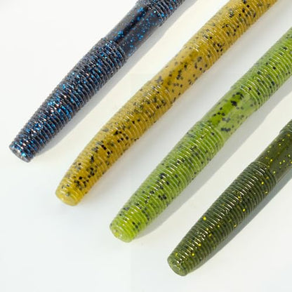 Senko Bait Soft Plastic Lures 5" Senkos 24 Pcs/100pcs for Wacky Rig Freshwater Fishing Green Pumpkin senko with Black Flake Pink Watermelon Double Color - style: 4 Color Mix