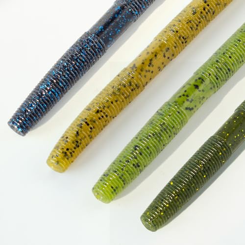 Senko Bait Soft Plastic Lures 5" Senkos 24 Pcs/100pcs for Wacky Rig Freshwater Fishing Green Pumpkin senko with Black Flake Pink Watermelon Double Color - style: 4 Color Mix