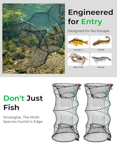 3 Pack Collapsible Hexagon Crab Trap, Cylindrical Crawfish & Bait Trap 12"x21" with 1" Entry Holes, Lobster Shrimp Minnow Net, Portable Foldable Galvanized Steel Traps