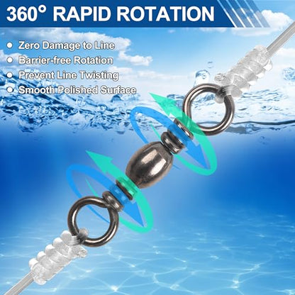 Fishing Barrel Swivels - 50/100 pcs Rolling Ball Bearing Fishing Swivel with Solid Ring Fishing Tackle Hook Line Connector Copper with Stainless Steel Black Nickle Coated Test Strength 35-165lbs - size: 8#