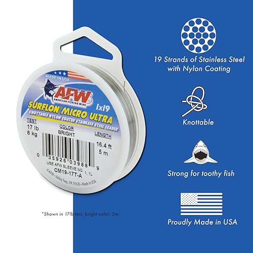 American Fishing Wire Surflon Micro Supreme Nylon Coated 7x7 Stainless Steel Leader Wire - Knottable Wire Leaders for Fishing Saltwater, Fly Fishing, 13lb Test - 90lb Test, Bright, Black & Camo Colors - color: Camo, style: 100 Meter, 20 Pound Test